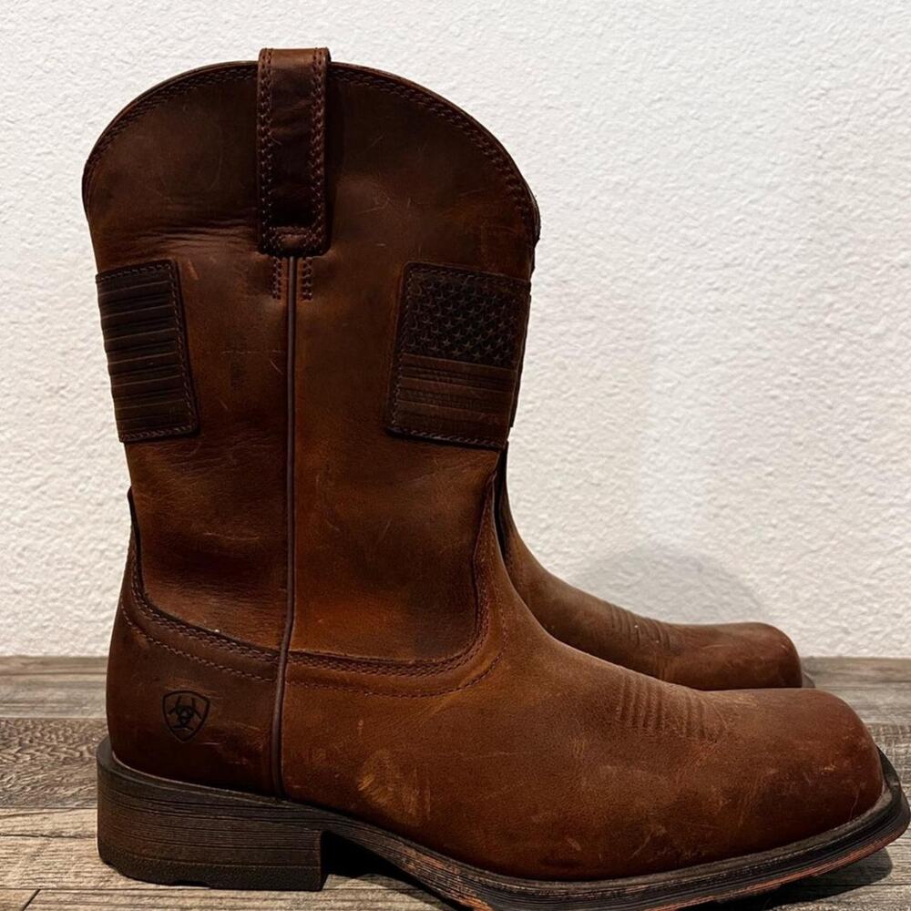 Brown leather cowboy boots